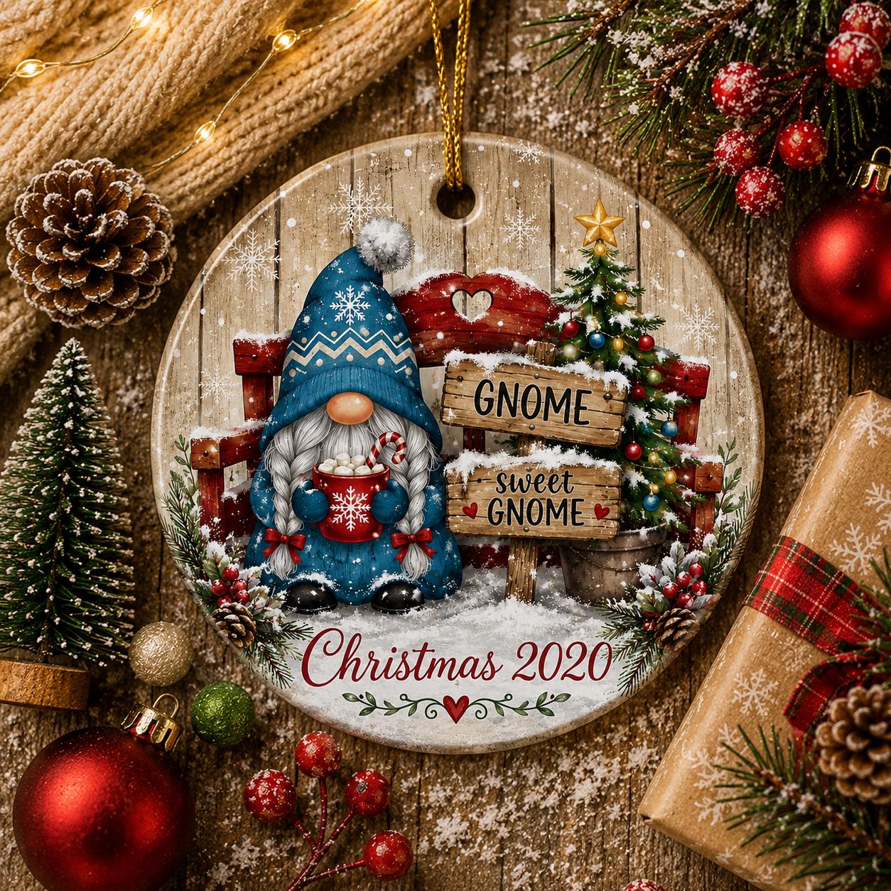 Nordic Gnome Christmas Ornament, Rustic Farmhouse Ceramic Keepsake, Custom Name Truck GiftPersonalized