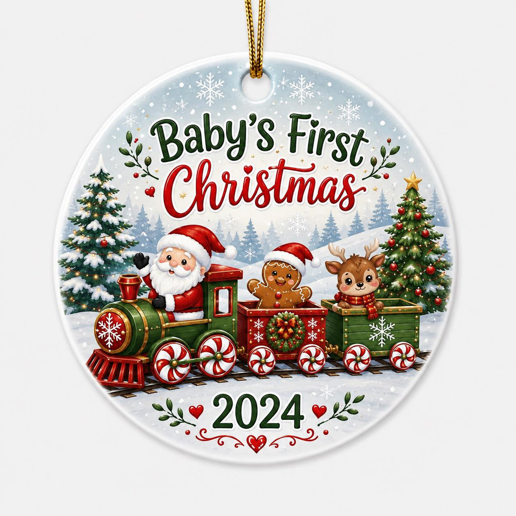 Baby's First Christmas Train Ornament,  Infant Keepsake, Santa Gingerbread Reindeer Decor (2024)Personalized