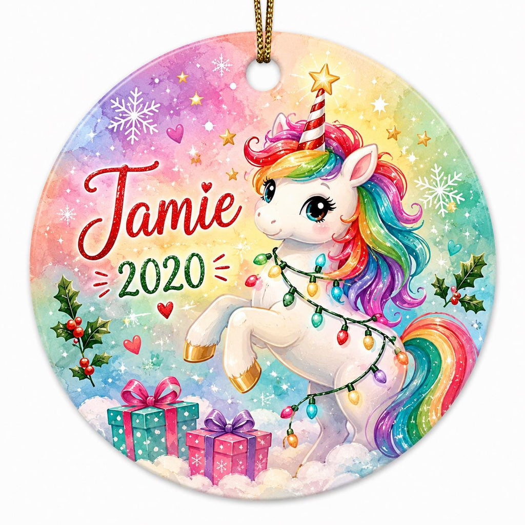 Unicorn Christmas Ornament, Rainbow Name Keepsake, Little Girl Holiday DecorPersonalized