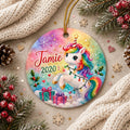 Unicorn Christmas Ornament, Rainbow Name Keepsake, Little Girl Holiday DecorPersonalized