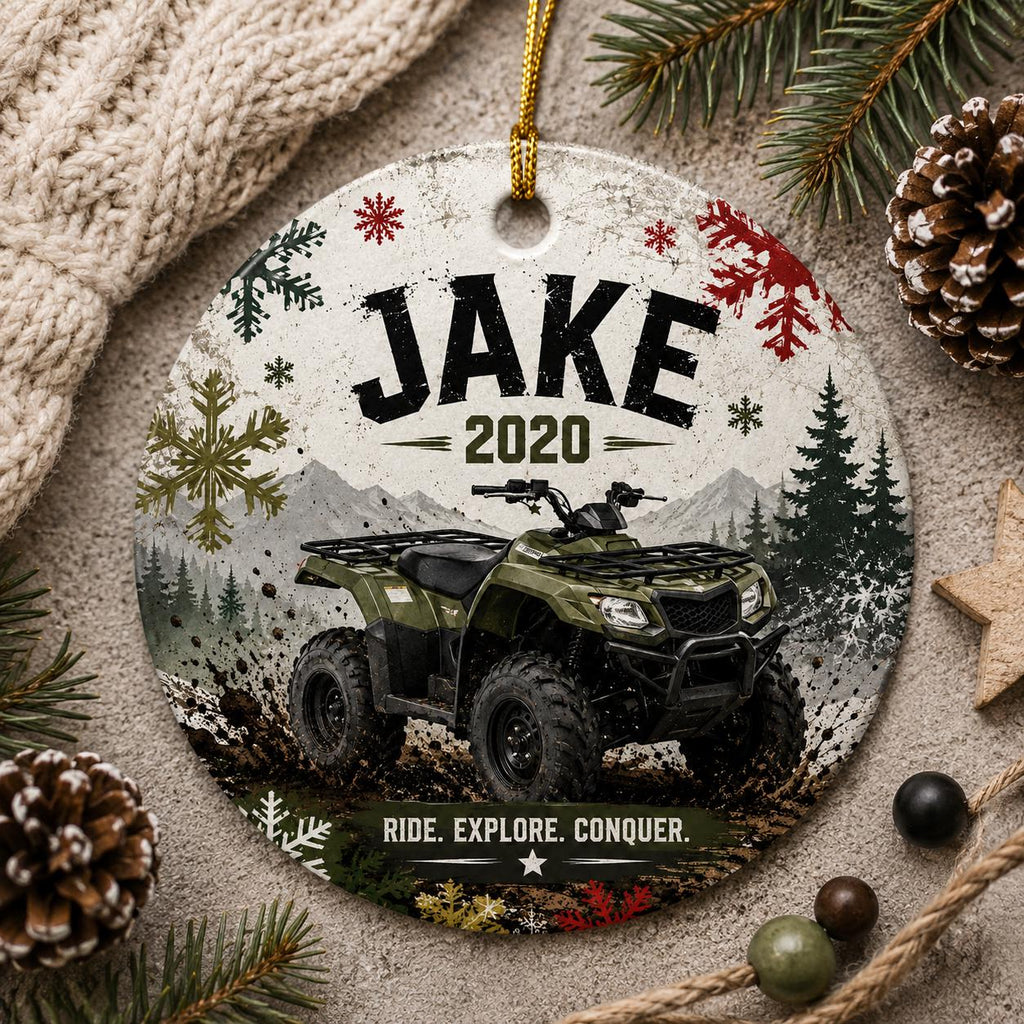 Olive Green ATV Ornament, Custom Four Wheeler Christmas Gift, Off-Road Adventure KeepsakePersonalized