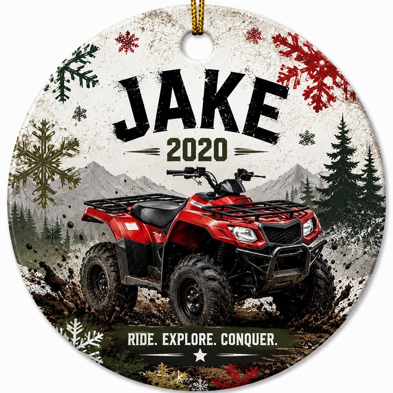 Olive Green ATV Ornament, Custom Four Wheeler Christmas Gift, Off-Road Adventure KeepsakePersonalized