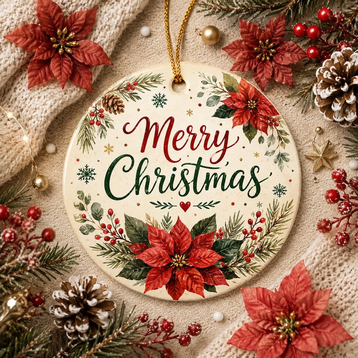 Christmas Wreath Ornament, Custom Ceramic OrnamentPersonalized