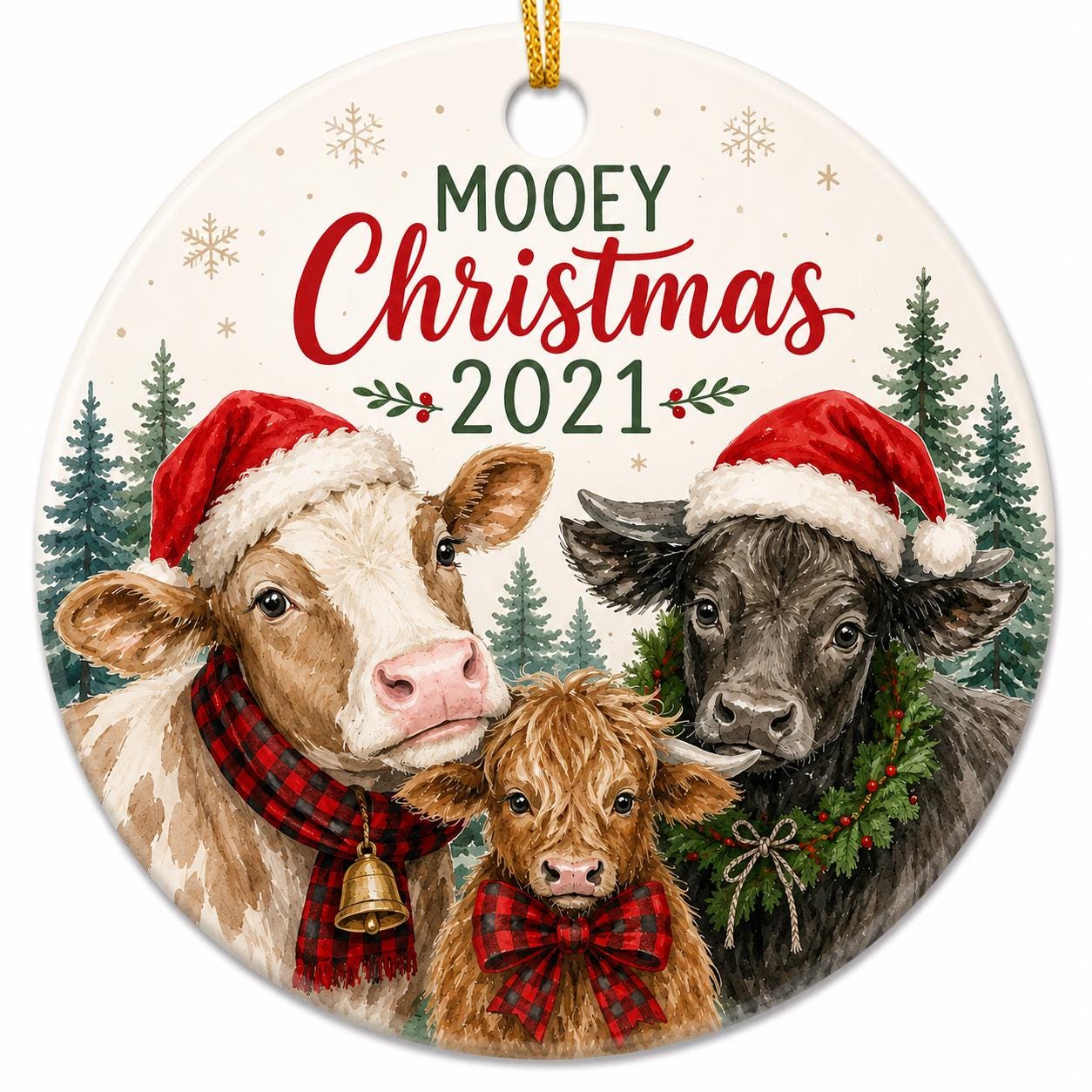 Mooey Christmas Cow Ornament, Rustic Farmhouse Holiday Decor, Custom Family KeepsakePersonalized