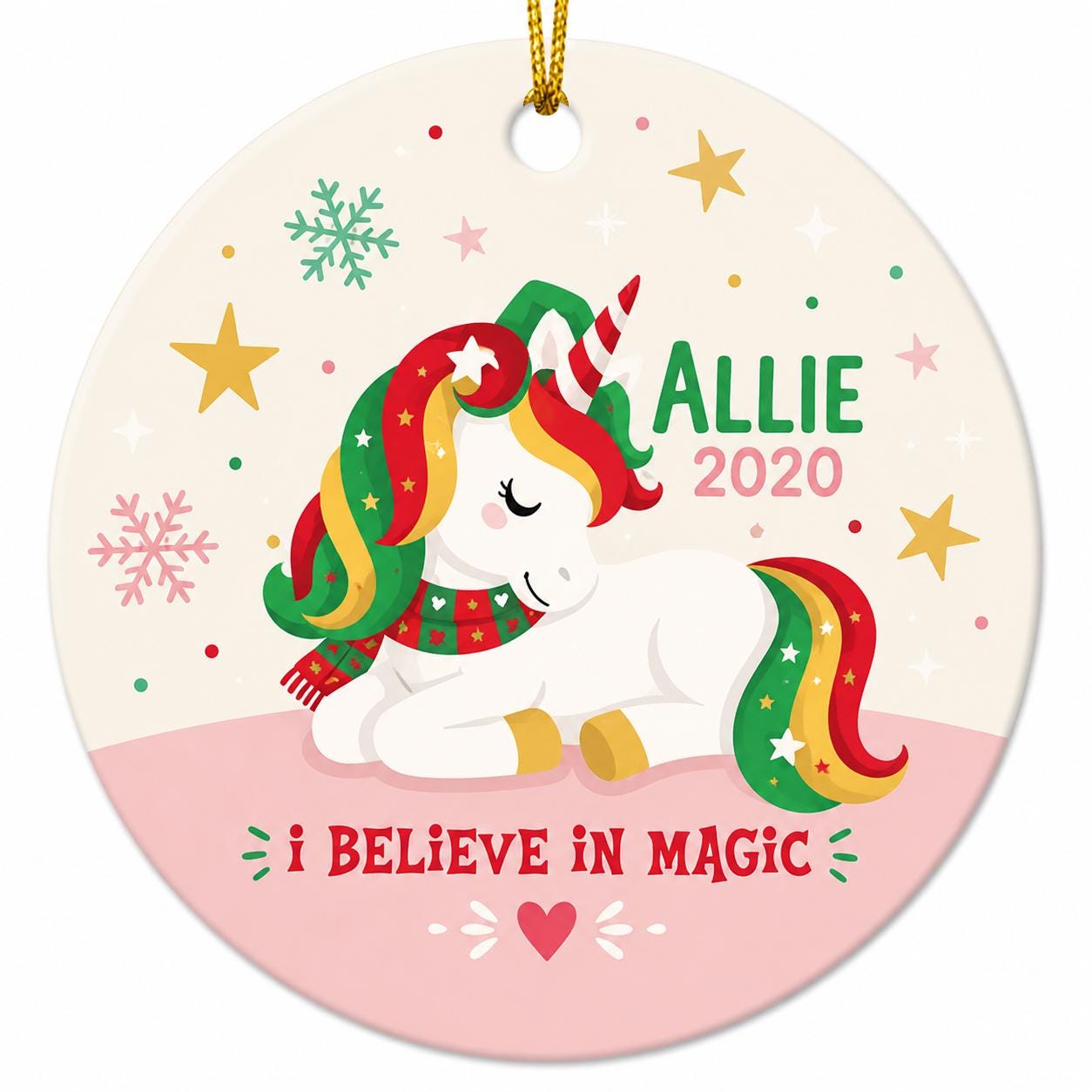 Unicorn Christmas Ornament: Believe In Magic Ceramic KeepsakePersonalized