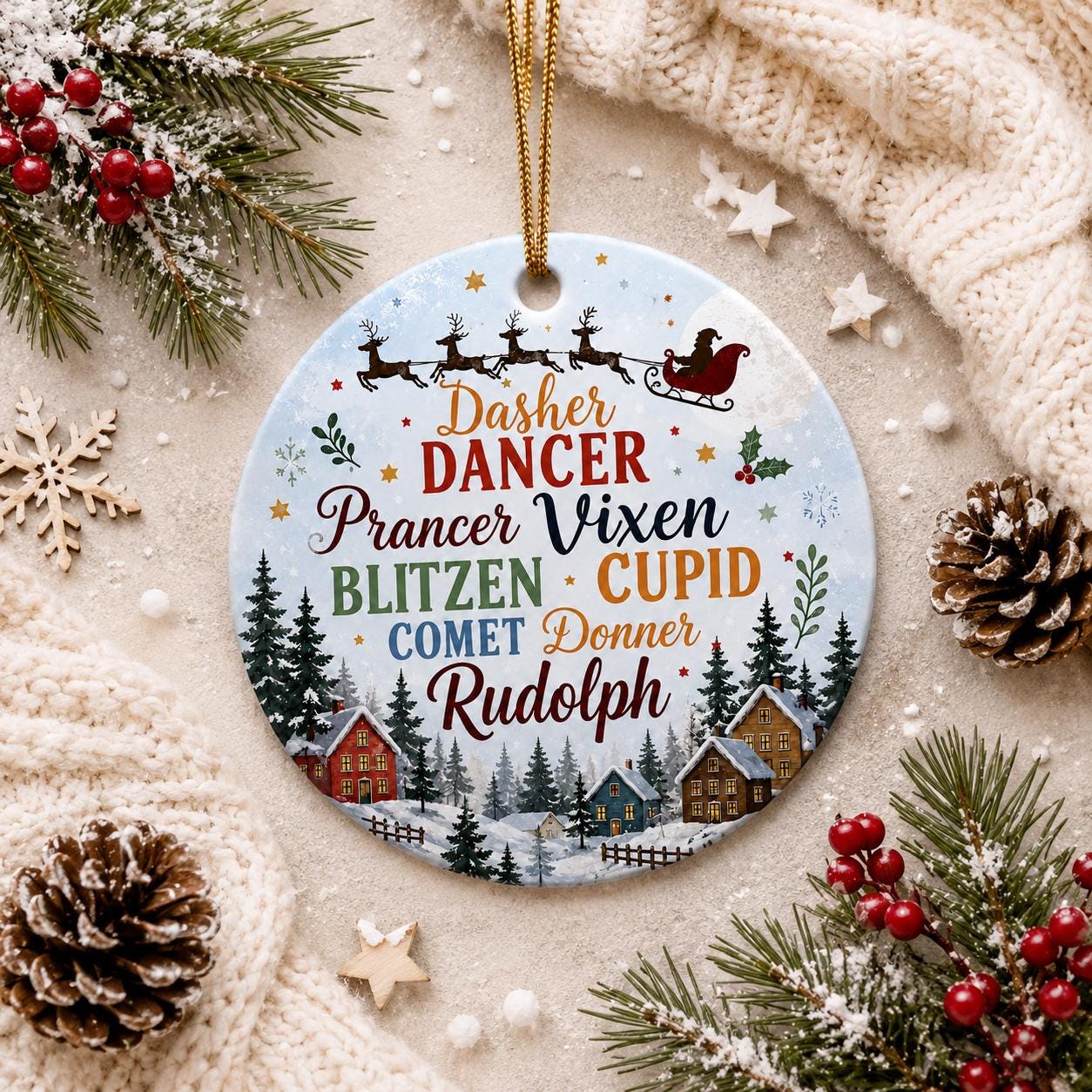 Reindeer Names Christmas Ornament, Personalized Deer GiftPersonalized