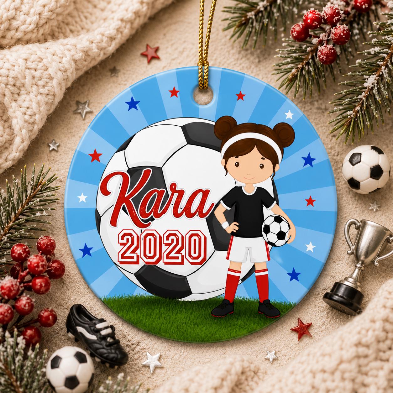 Soccer Girl Ceramic Ornament, Custom Player Keepsake, Sports Christmas DecorPersonalized