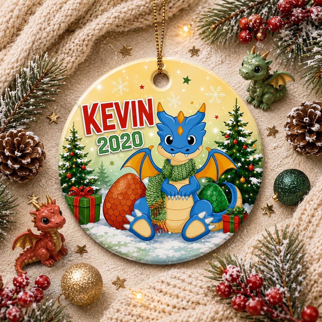 Blue Dragon Ornament, Custom Name Fantasy Christmas DecorPersonalized