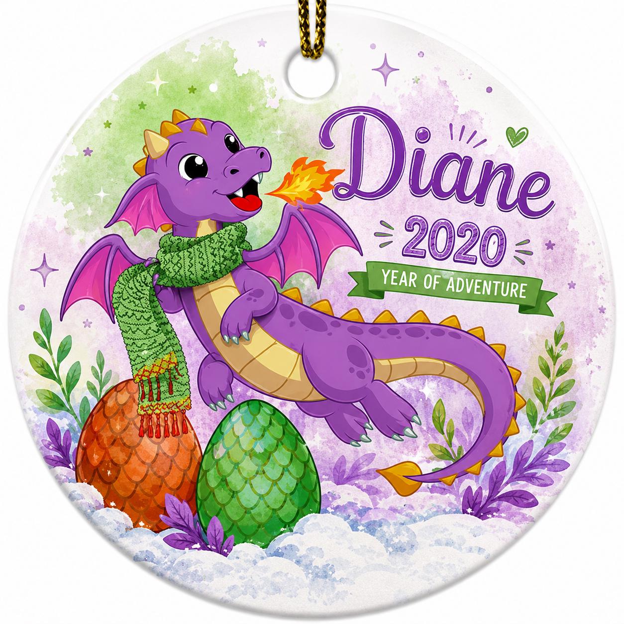 Purple Dragon Christmas Ornament, Custom Name Keepsake, Fantasy DecorPersonalized
