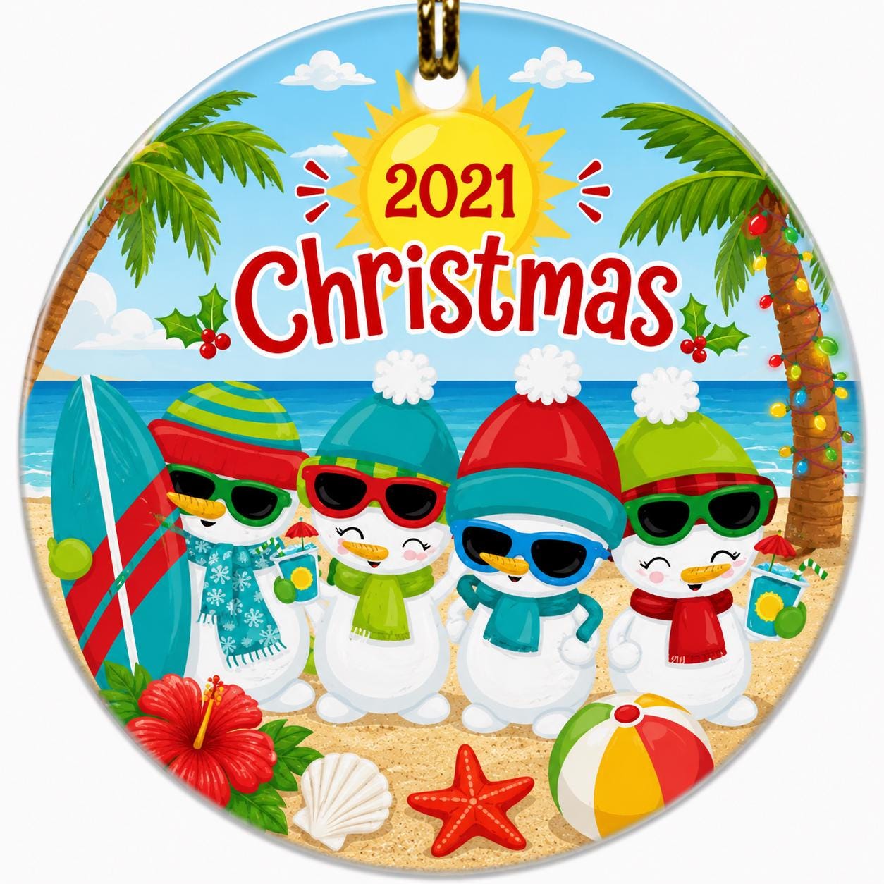 Beach Snowman Ornament, Custom Sandman Family Gift, Tropical Christmas DecorPersonalized