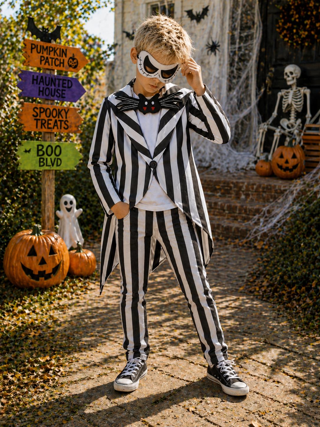 Jack Skellington Halloween Costume Outfit, Three Piece Skeleton Suit, Spooky Halloween Costume, Pumpkin King Inspired Costume