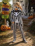 Jack Skellington Halloween Costume, Striped Suit, Bat Bow Tie, Spooky Outfit