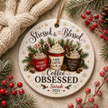 Stressed Blessed Coffee Obsessed Ornament, Personalized Ceramic Christmas DecorPersonalized