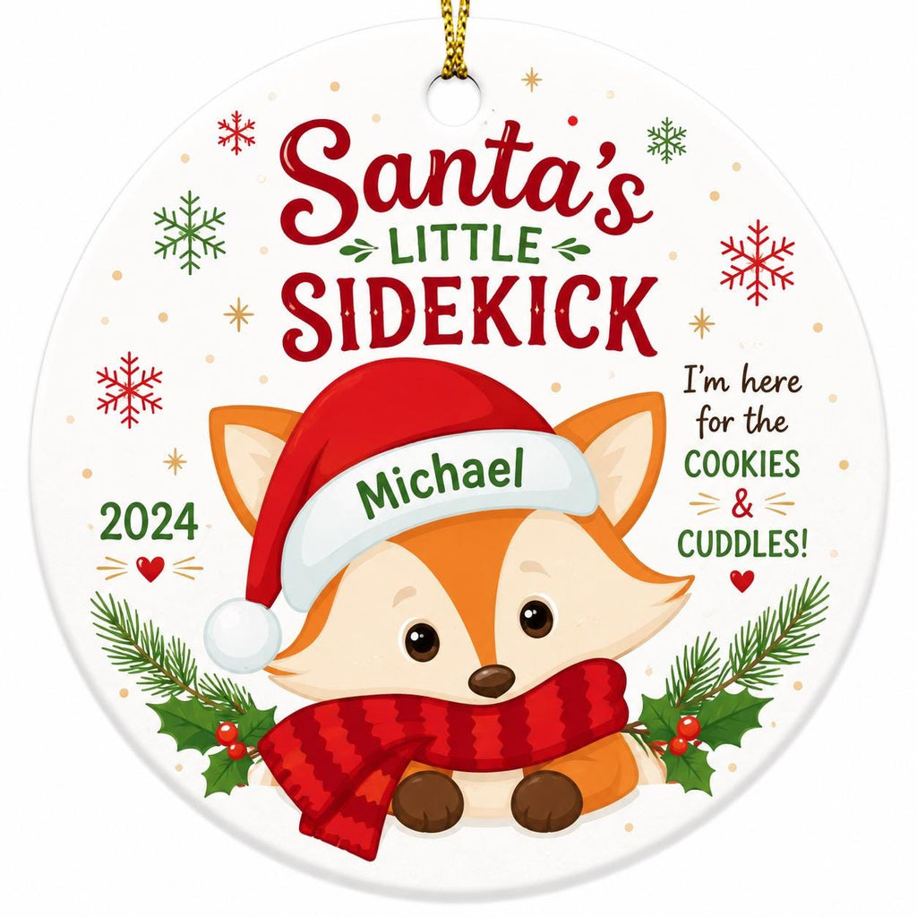Customizable Fox Christmas Ornament, Woodland Animal Holiday Keepsake, Santa Hat DecorPersonalized