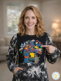 Upcycled 80s Gaming Sweatshirt – Pikachu, Donkey Kong, Pac-Man Mashup Tie Dye Hoodie