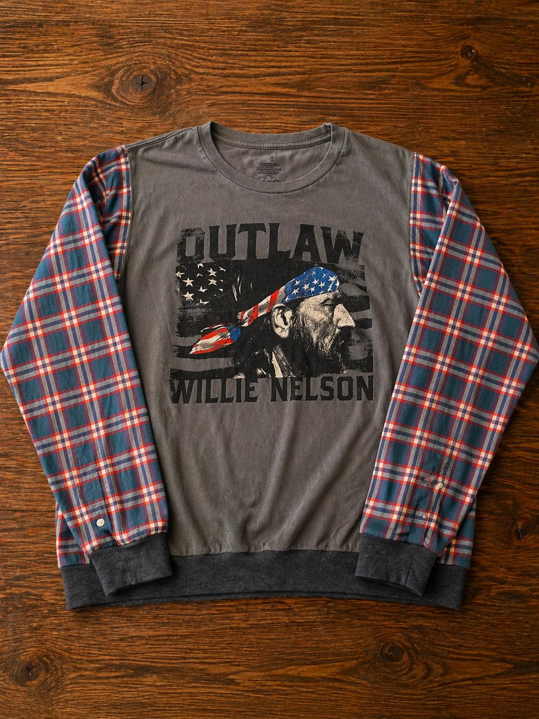 Willie Nelson Outlaw Country Long Sleeve Shirt – Upcycled Vintage Band Tee