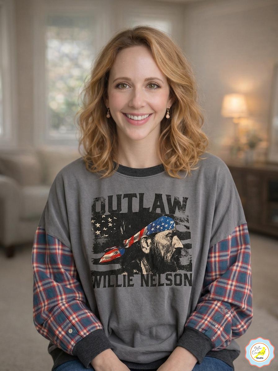 Willie Nelson Outlaw Country Long Sleeve Shirt – Upcycled Vintage Band Tee