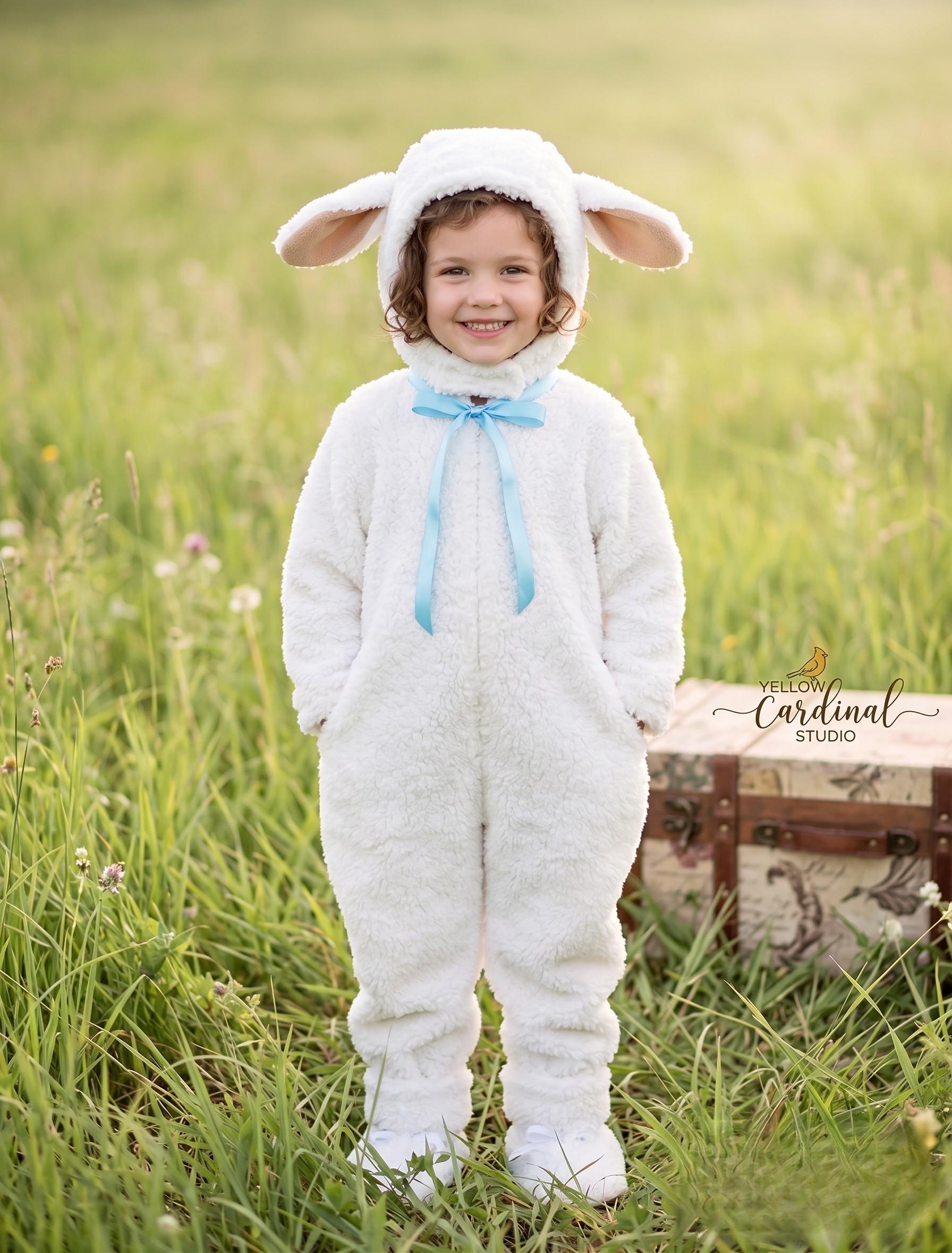 Fleece Lamb Sheep Costume, Kids Halloween Animal Outfit, Soft Plush Bodysuit