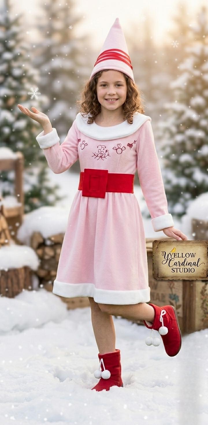 Girls Kids Jovie Elf Halloween Costume Set Dress Christmas Movie Cosplay Holiday Outfit