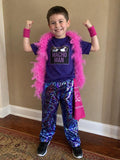 Macho Man Wrestling Costume for Kids, Purple Shirt, Zebra Pants, Boa