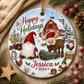Customizable Gnome Reindeer Christmas Ornament, Winter Village Ceramic Keepsake, Whimsical Tree Farm ArtPersonalized