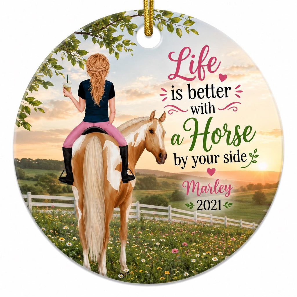 Custom Paint Horse Riding Ornament, Personalized Equestrian Gift, Palomino Pinto Decor, Ceramic KeepsakePersonalized
