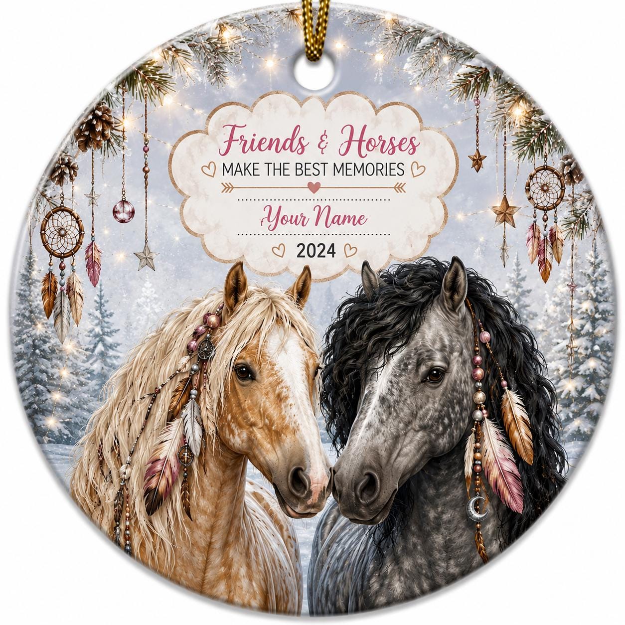 Two Horses Ceramic Ornament, Appaloosa Dapple Gray Equine DecorPersonalized