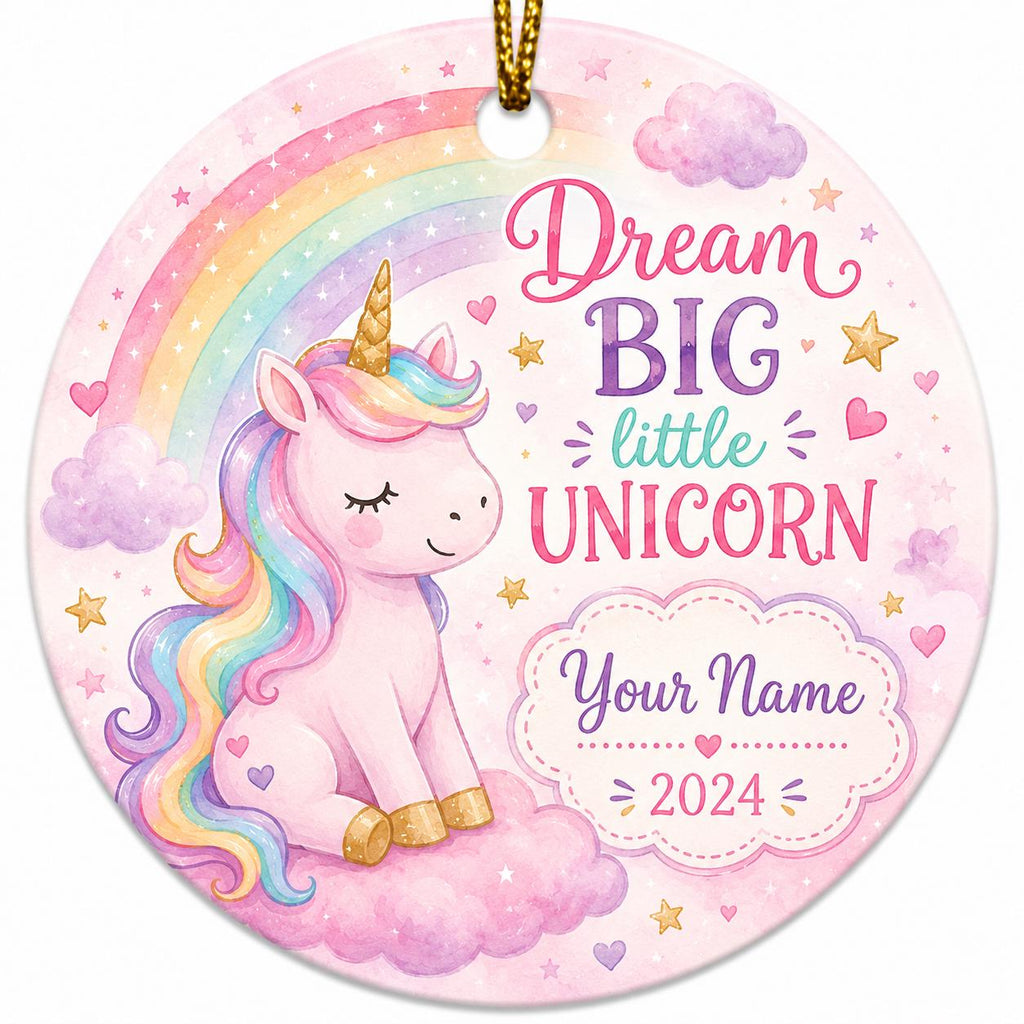 Unicorn Ceramic Ornament, Custom Name Girl Gift, Magical Rainbow DecorPersonalized