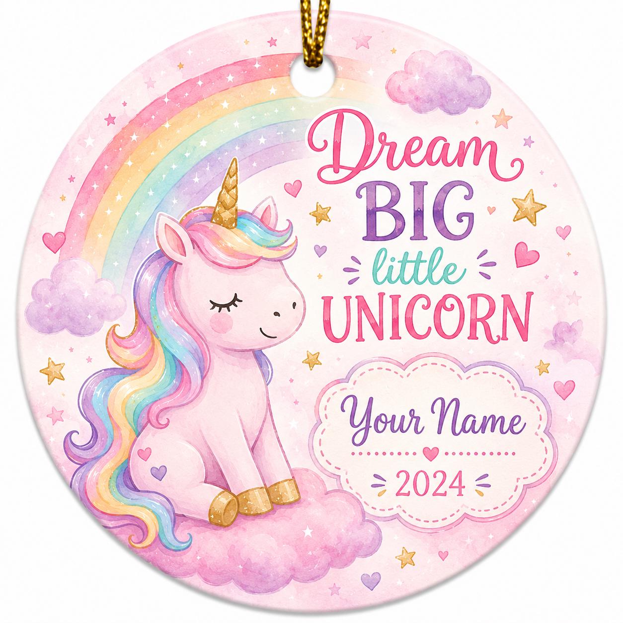 Unicorn Ceramic Ornament, Custom Name Girl Gift, Magical Rainbow DecorPersonalized