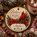 Cardinal Christmas Ornament, Custom Name Bird Holiday Keepsake Evergreen DecorPersonalized