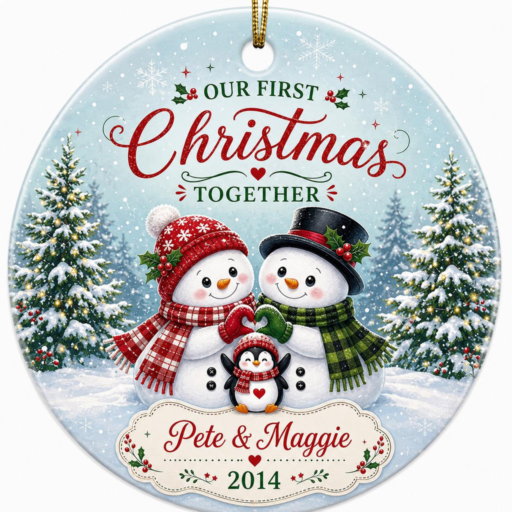 First Christmas Together Ornament, Snowman Penguin Couple KeepsakePersonalized