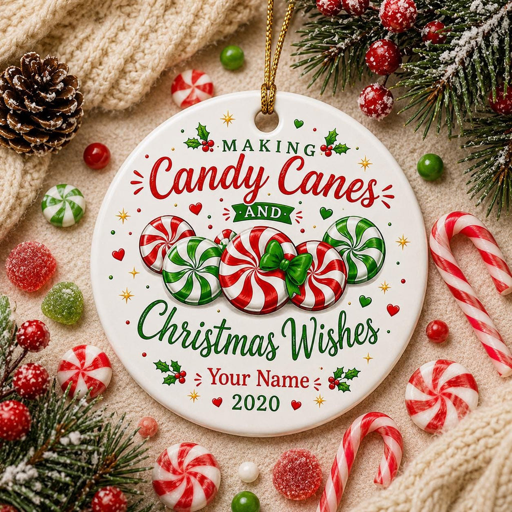 Peppermint Candy Cane Christmas Ornament, Holiday Keepsake DecorPersonalized
