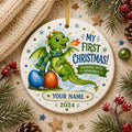 Baby Dragon First Christmas Ornament, Custom Name Ceramic Keepsake, Fantasy DecorPersonalized
