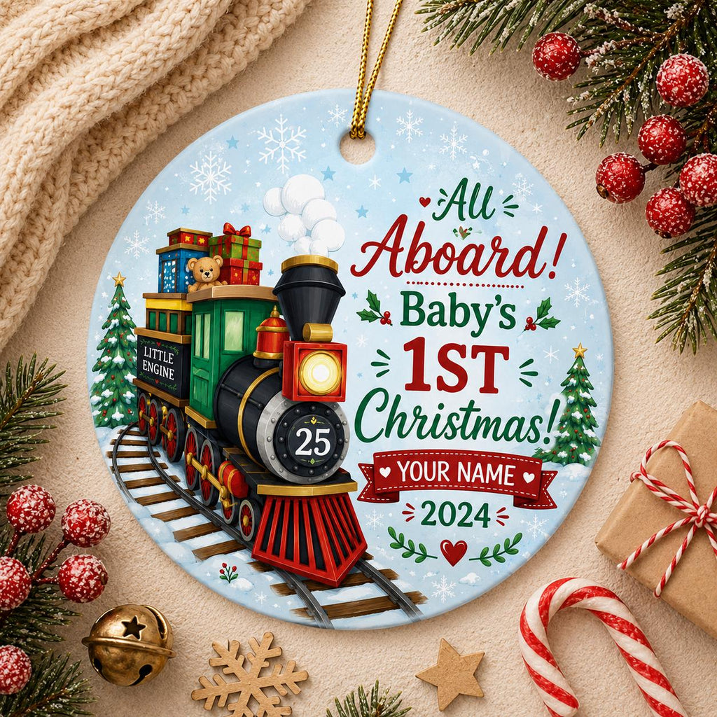 Baby's 1st Christmas Train Ornament, Personalized Keepsake, Holiday DecorPersonalized
