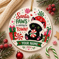 Black Cat Christmas Ornament, Santa Hat Kitty, Peppermint Candy Swirls, Holiday KeepsakePersonalized