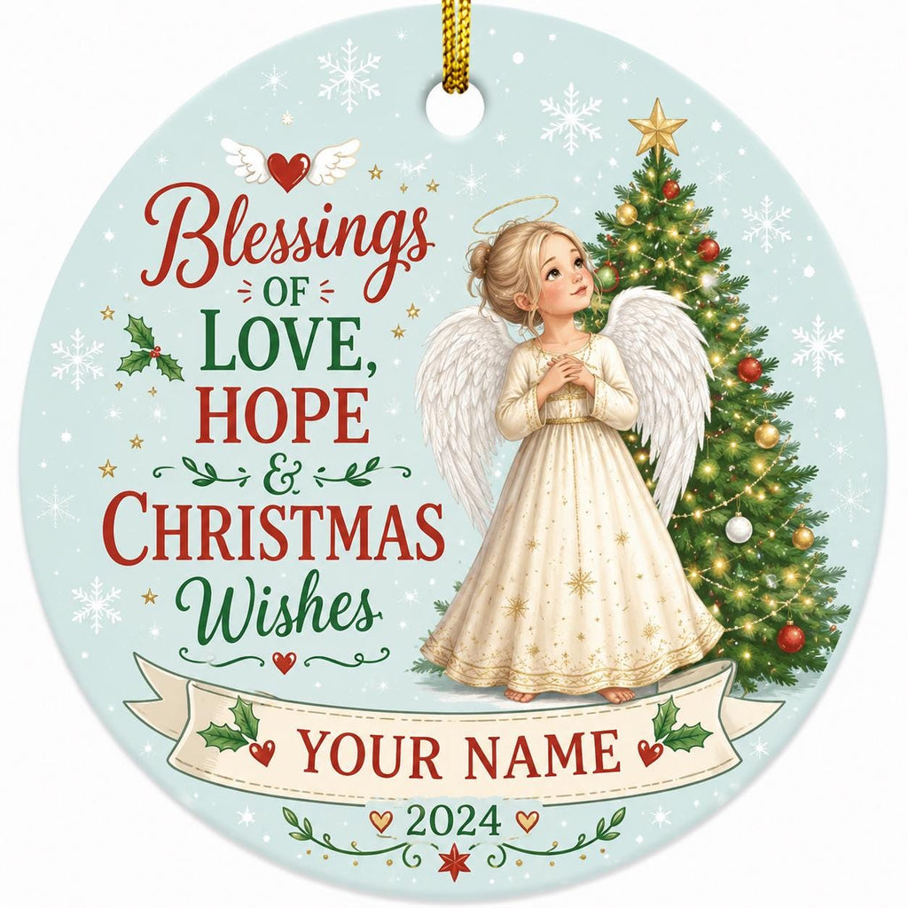 Angel Christmas Ornament, Child Tree Decor, Custom Family Keepsake, Snowflake DesignPersonalized
