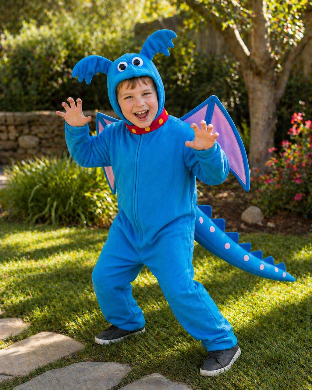 Kids Blue Fleece Stuffy Dragon Costume, Toddler Halloween Outfit, Fantasy Creature Bodysuit