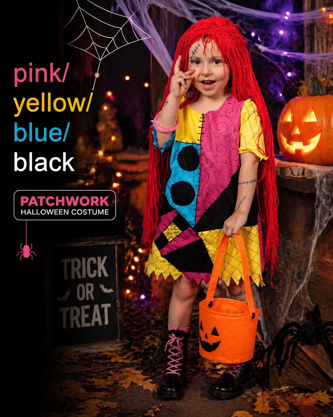 Sally Stitches Halloween Costume Dress Toddler Rag Doll Costume, Patchwork Girl Outfit, Spooky Cute Halloween Costume, Nightmare Dress