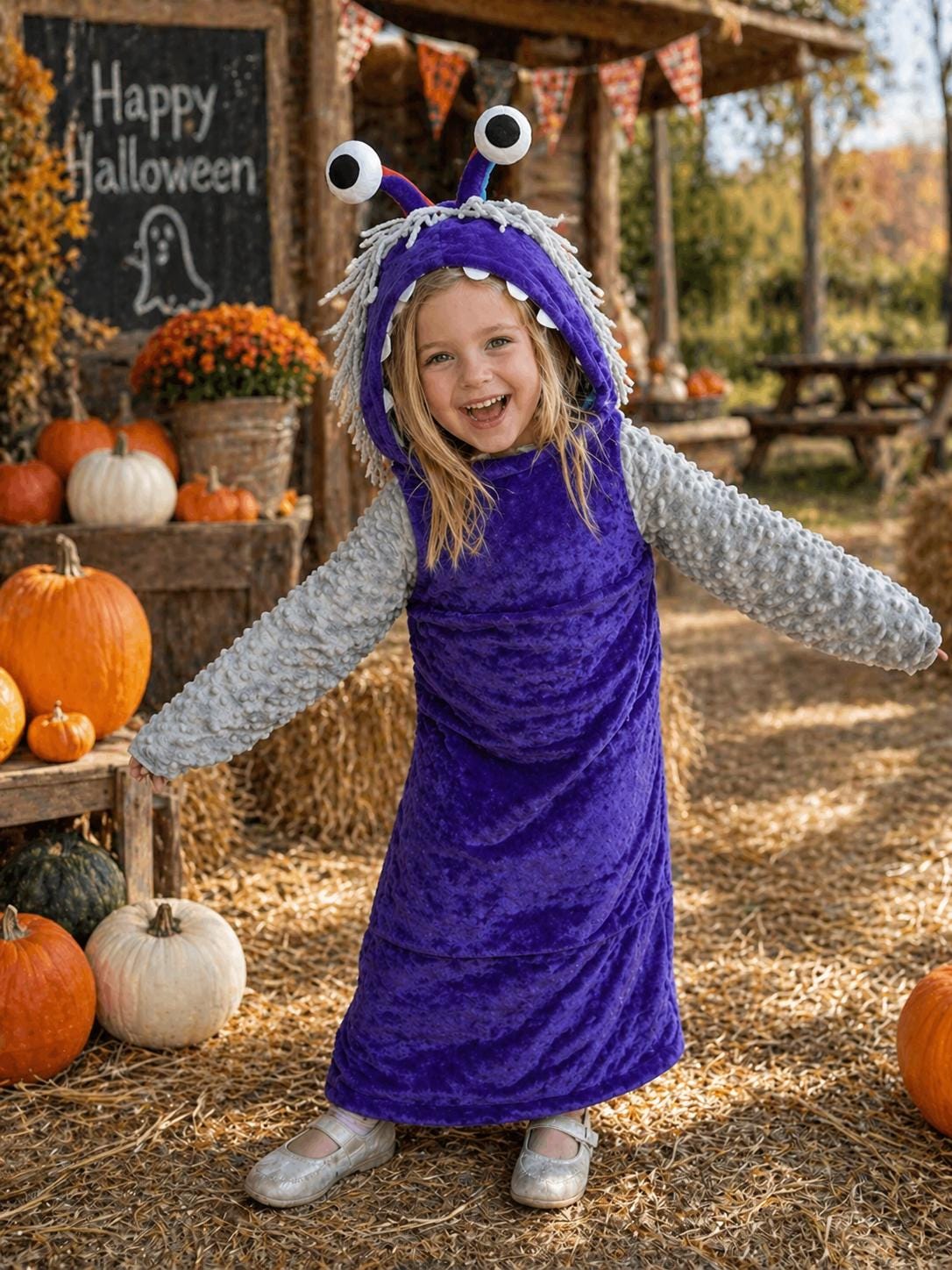 Baby Boo Monster Halloween Costume, Purple Velvet, Tentacle Arms, Toddler Dress Up