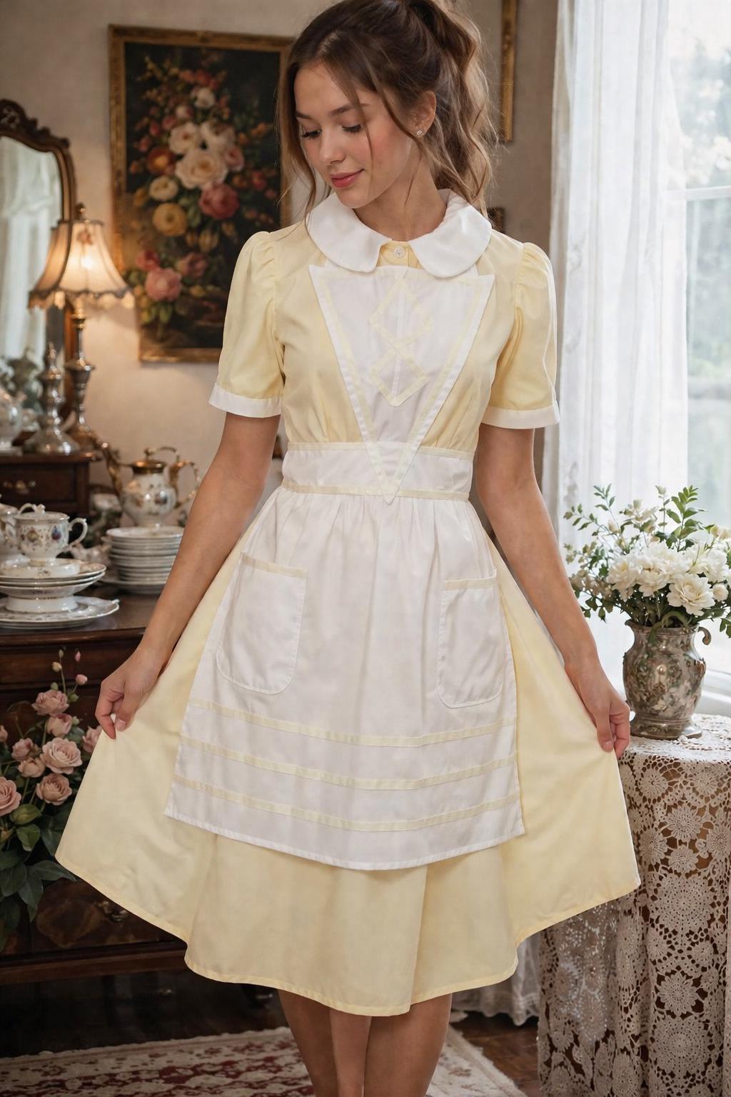 Waitress Dress Costume Halloween Uniform Yellow Retro Diner Dress Pinup Hostess Rockabilly Outfit