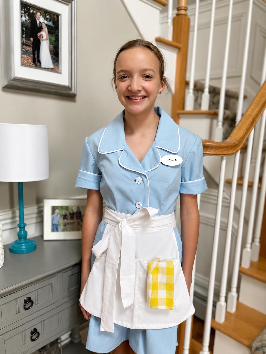 Waitress Dress Halloween Costume Uniform Blue White Diner Dress Retro Pinup Hostess Rockabilly Outfit