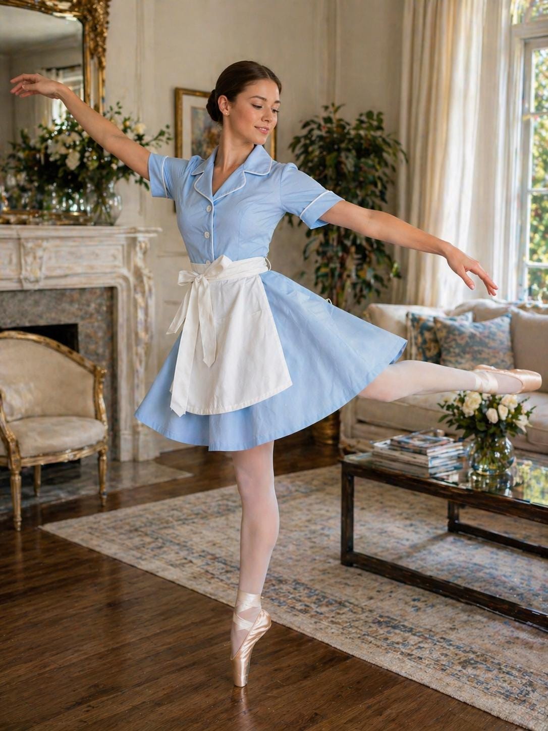 Blue Waitress Dress Costume Uniform Maid Blue Retro Diner Hostess Pinu – Yellow Cardinal Studio