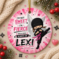 Ninja Girl Ornament, Pink Belt Martial Arts Ceramic KeepsakePersonalized