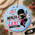 Ninja Girl Ornament, Custom Name Martial Arts Ceramic Keepsake, Pink Belt DecorPersonalized