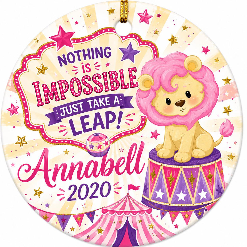 Circus Lion Ornament, Custom Name Keepsake, Pink Nursery DecorPersonalized