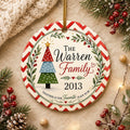 Family Name Ceramic Ornament, Modern Chevron Christmas Tree Decor, Custom Year KeepsakePersonalized