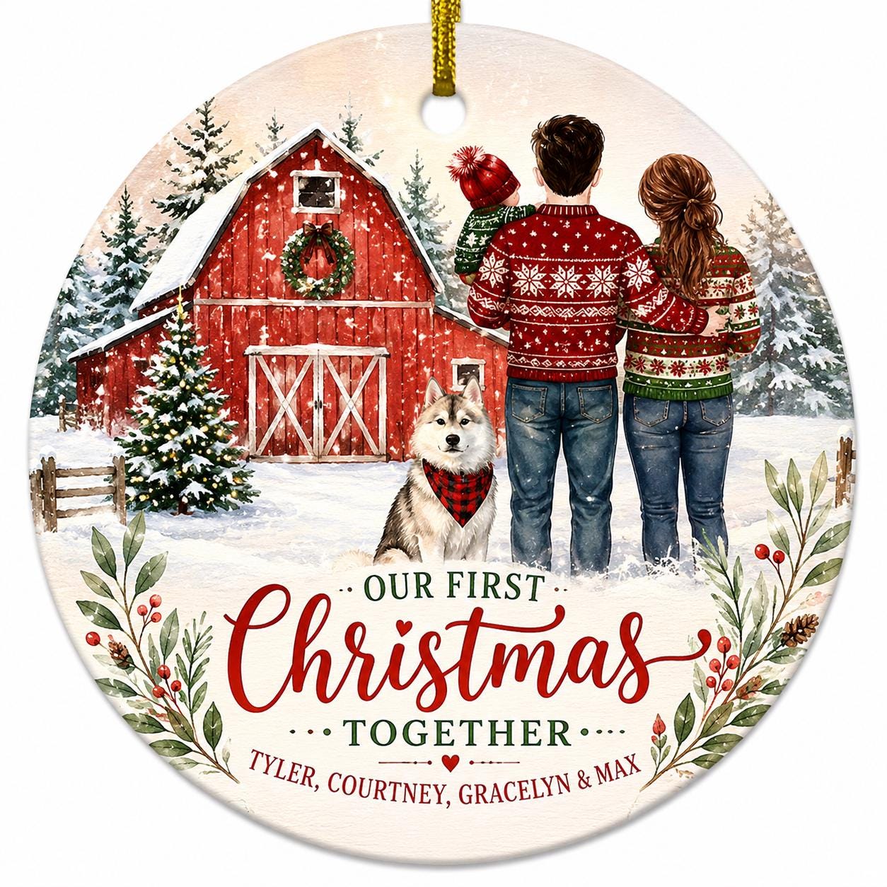 Dog Family Christmas Ornament, New Baby OrnamentPersonalized