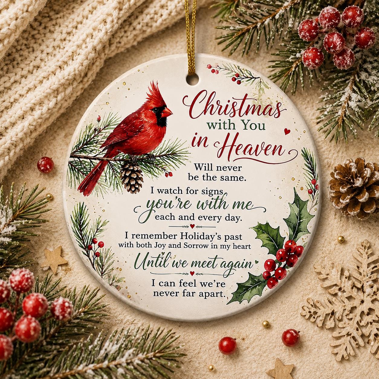 Cardinal Memorial Christmas Ornament, Custom Poem KeepsakePersonalized