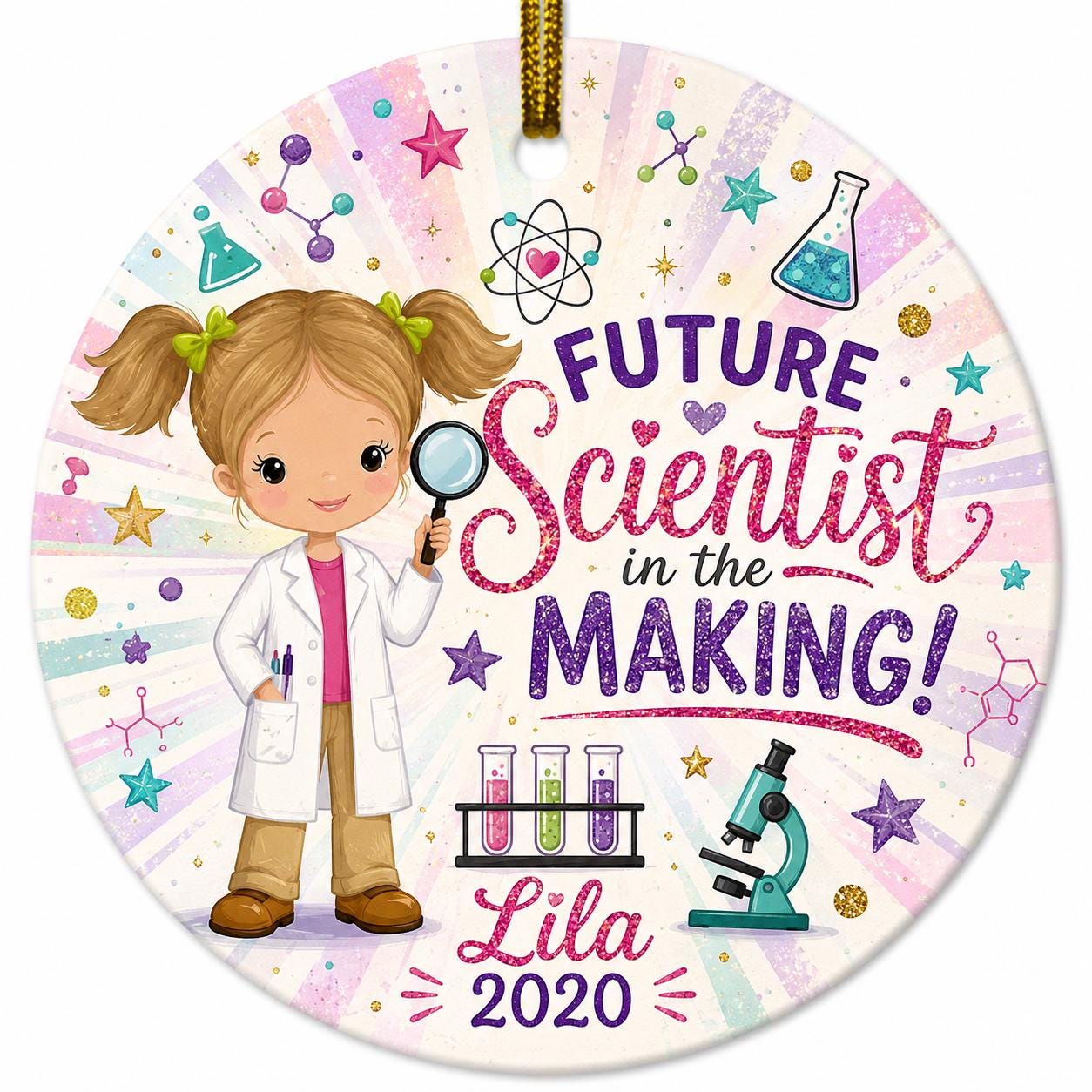 Science Girl Ornament, Future Chemist Keepsake, STEM Christmas GiftPersonalized