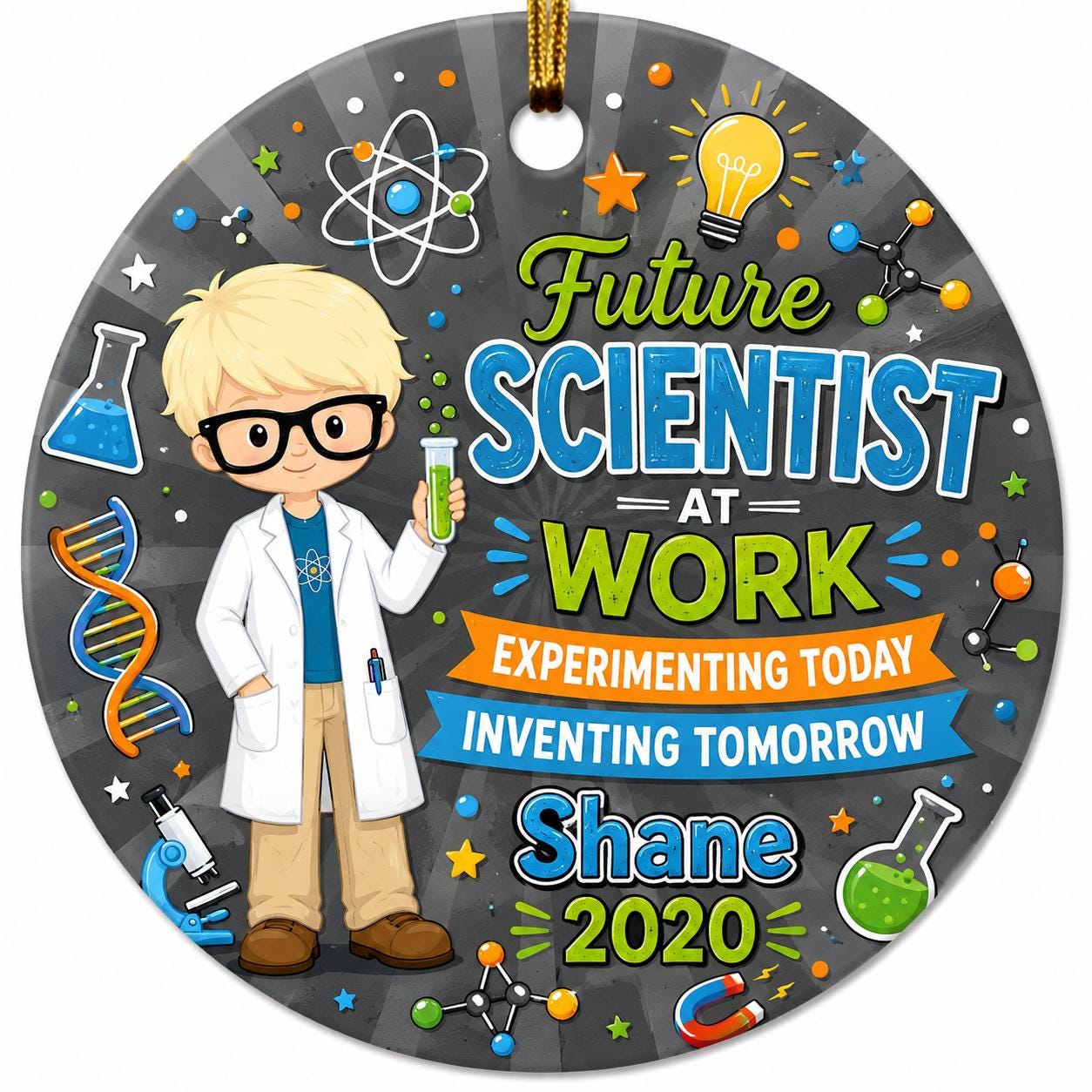 Future Scientist Ornament, Chemist Gift, Whimsical Lab Decor, Ceramic KeepsakePersonalized